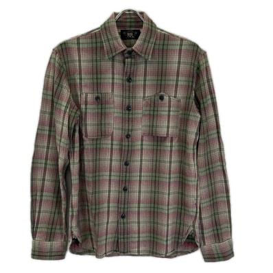 ダブルアールエル グリーン×ピンク 782889980001 チェック BUTTE WEST SPORT シャツ S