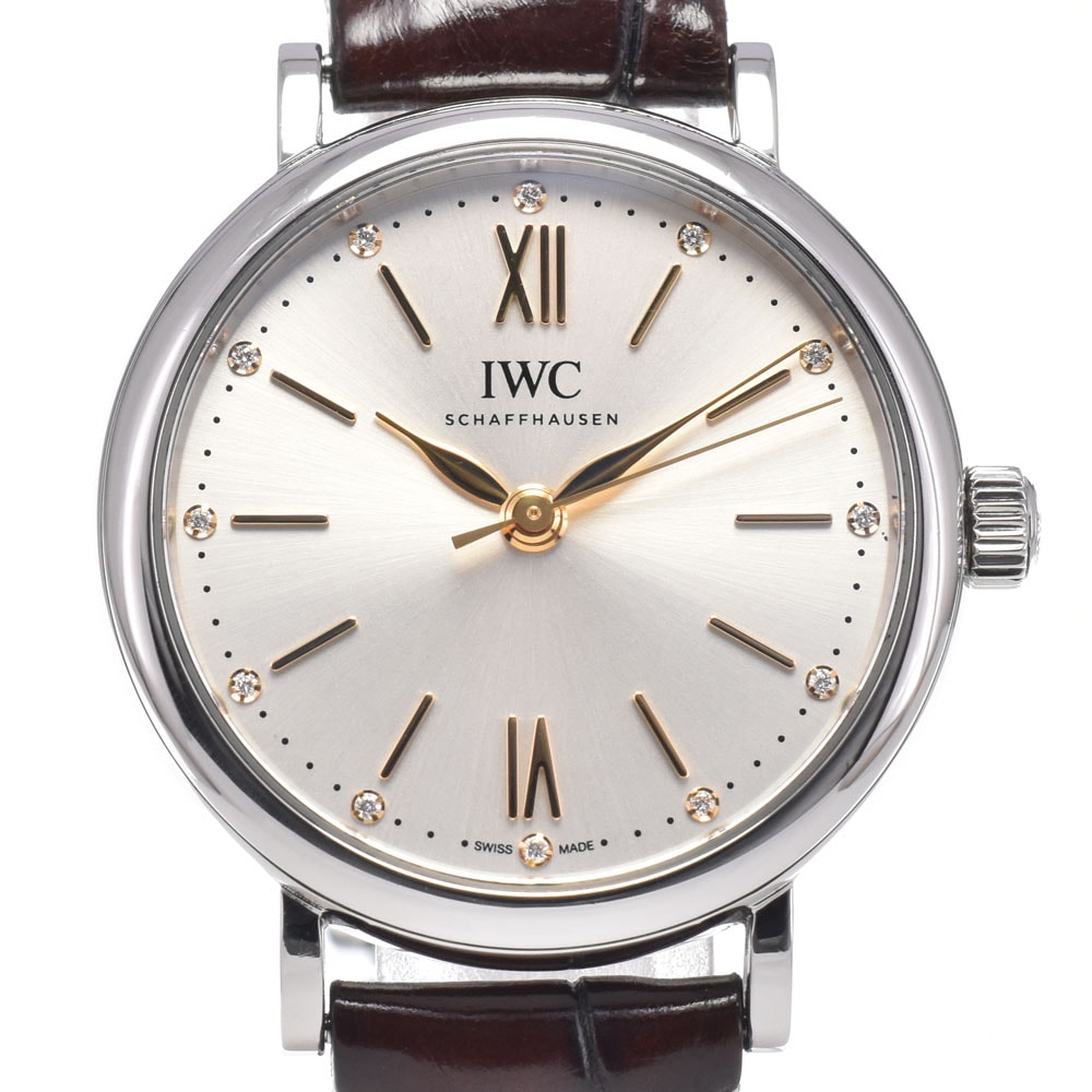 IWC IWC SCHAFFHAUSEN IW357403 ポートフィノ オートマティック 34 12Pダイヤモンド 自動巻き レディース 美品 内箱付き 腕時計 L#150820