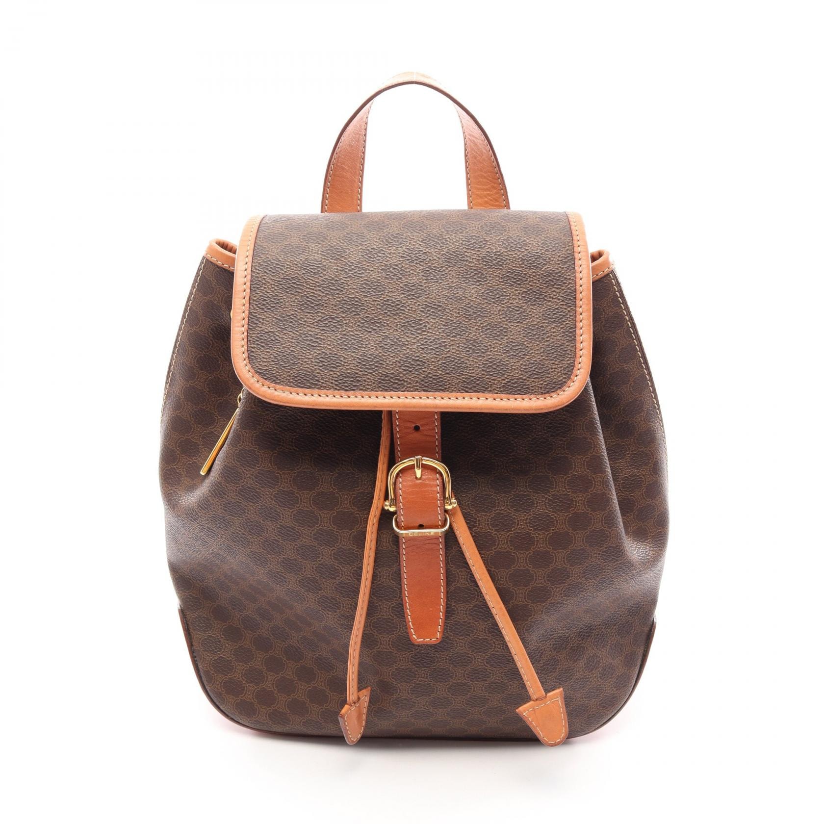 セリーヌ CELINE マカダム リュックサック バックパック バッグ PVCコーティングキャンバス レザー レディース ブラウン系 【中古】
