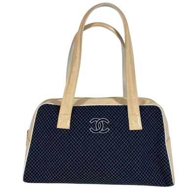 シャネル CHANEL CC ココマーク ロゴ キルティング スポーツバッグ ボストンバッグ カバン トートバッグ 肩掛け ショルダーバッグ キャンバス ネイビー
