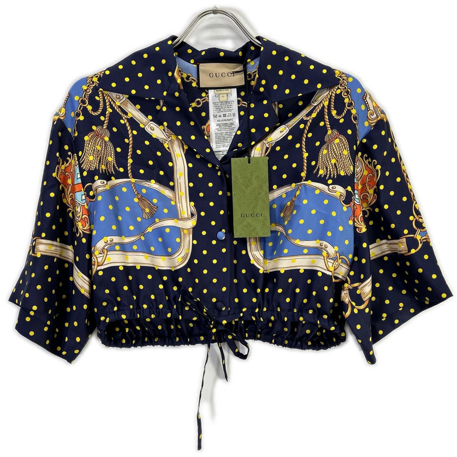 グッチ 744796 ポルカドット シルクシャツ 42