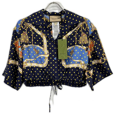 グッチ 744796 ポルカドット シルクシャツ 42