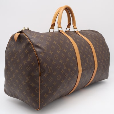LOUIS VUITTON ルイ・ヴィトン モノグラム キーポル55 M41424 ボストンバッグ ブラウン ベージュ コーティングキャンバス レザー メンズ