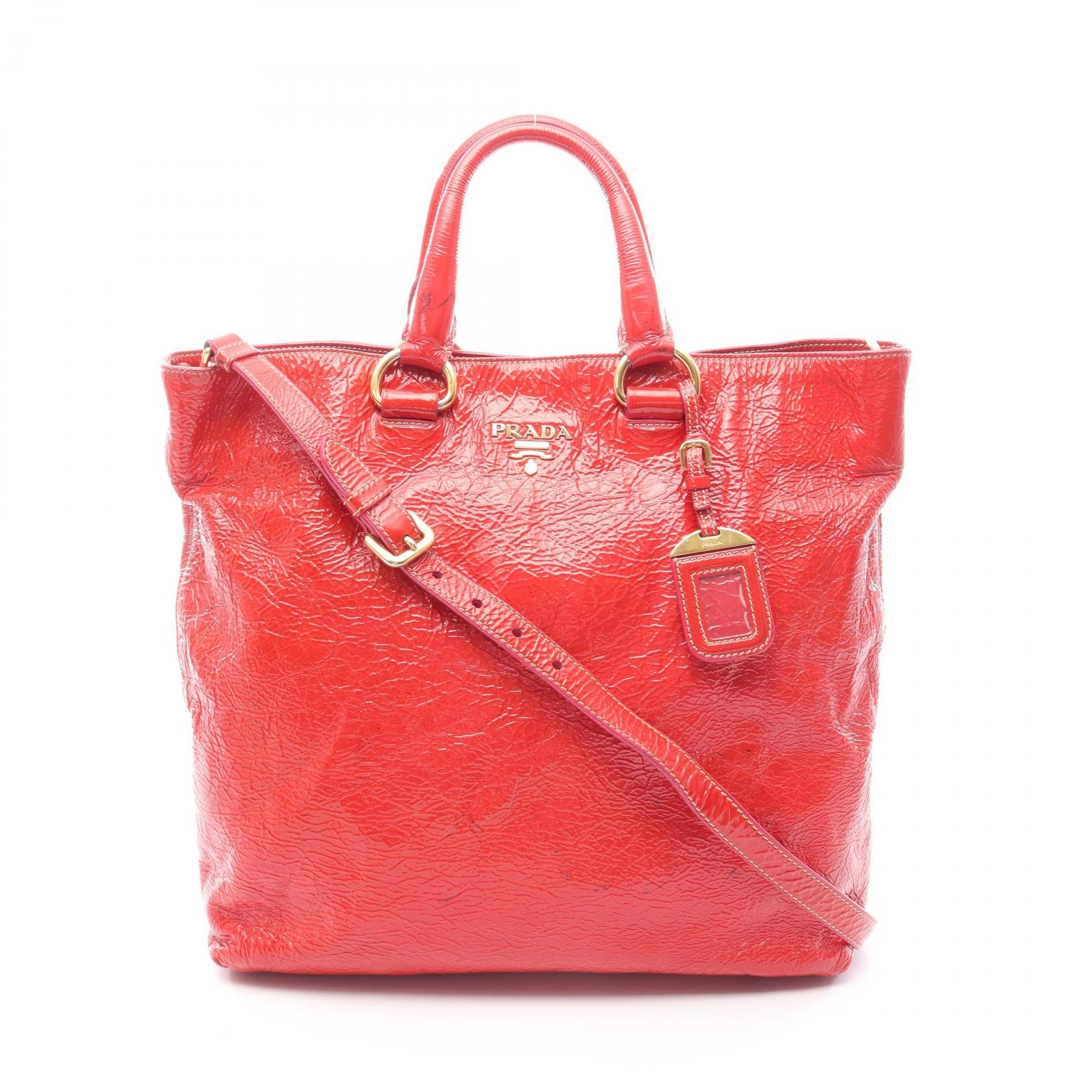 プラダ PRADA トートバッグ バッグ パテントレザー レディース レッド系 【中古】