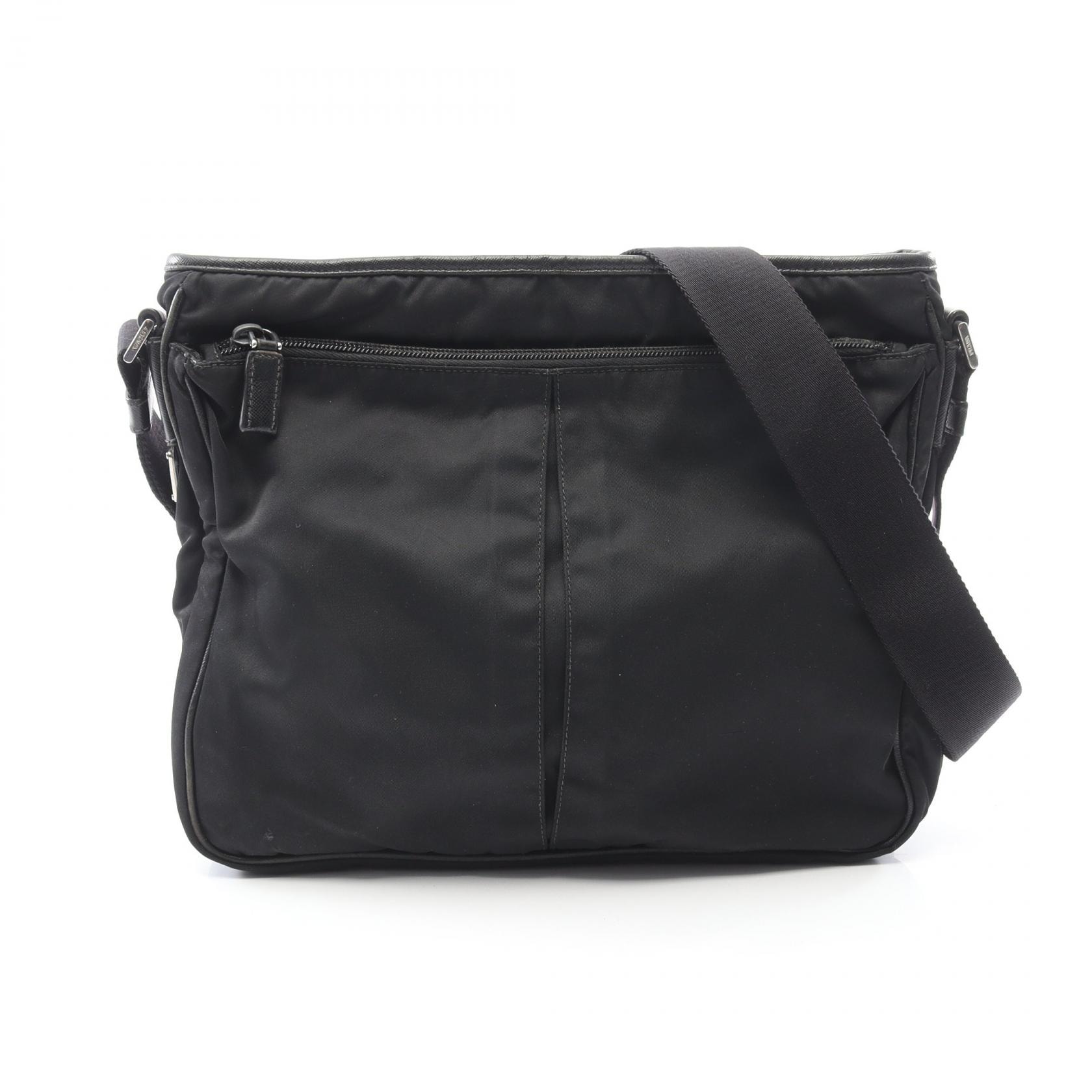 プラダ PRADA ショルダーバッグ バッグ ナイロン サフィアーノレザー レディース ブラック系 【中古】