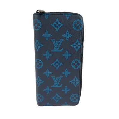 美品 LOUIS VUITTON ルイヴィトン モノグラム シャドー ジッピーウォレット ヴェルティカル ネイビー ブルー ブラック金具 カーフ 長財布 ラウンドファスナー 504135 【中古】
