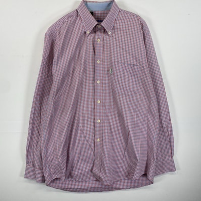 古着 バブアー Barbour 長袖シャツ ボタンダウン ワンポイントロゴ刺繍 胸ポケット M レッド系 チェック メンズ