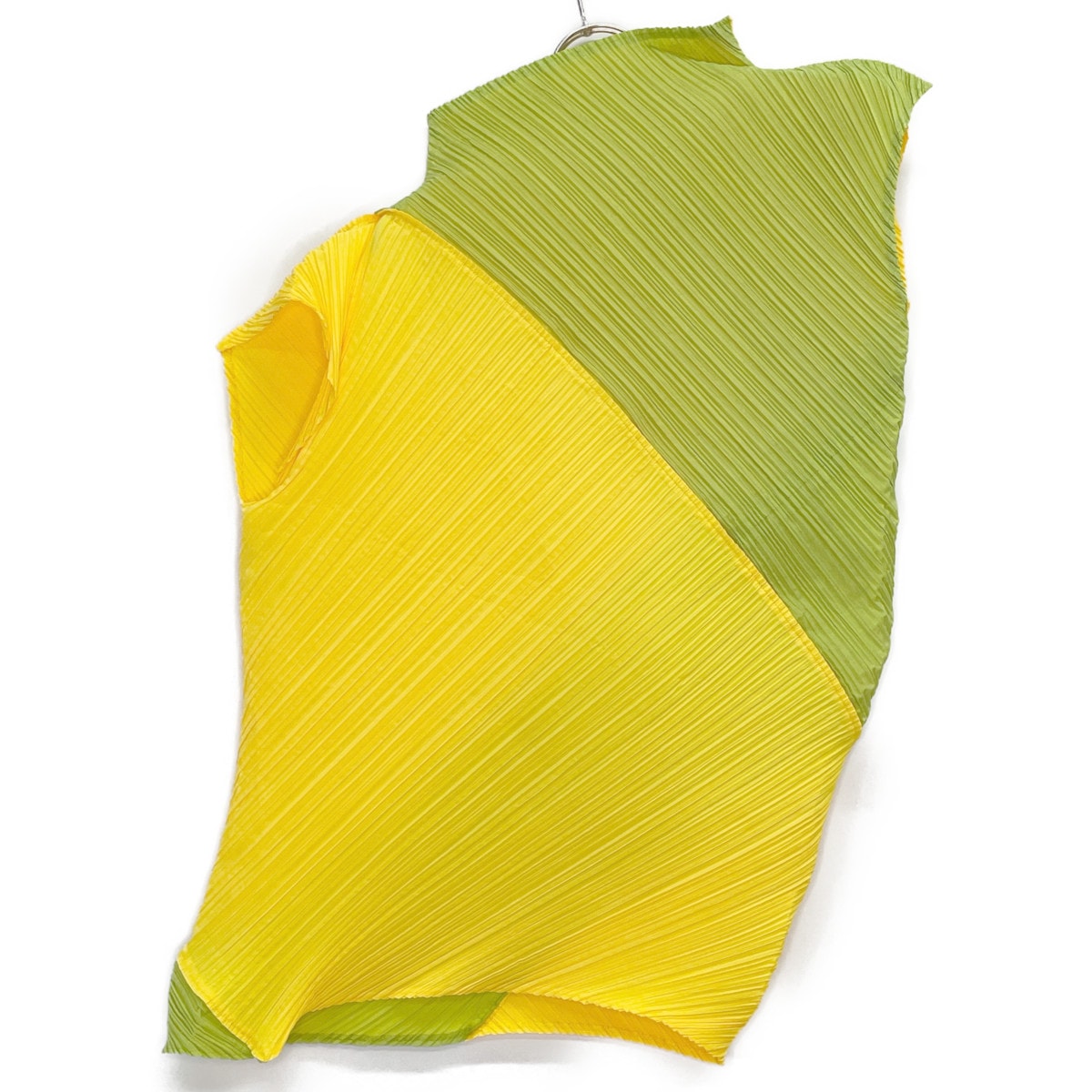 イッセイミヤケ IM51-FJ964 イエロー×グリーン プリーツ チュニック ノースリーブ M