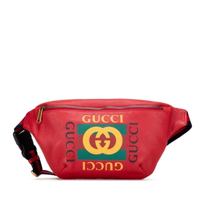 グッチ ロゴプリント シェリーライン ウエストバッグ ボディバッグ 530412 レッド レザー レディース GUCCI 【中古】