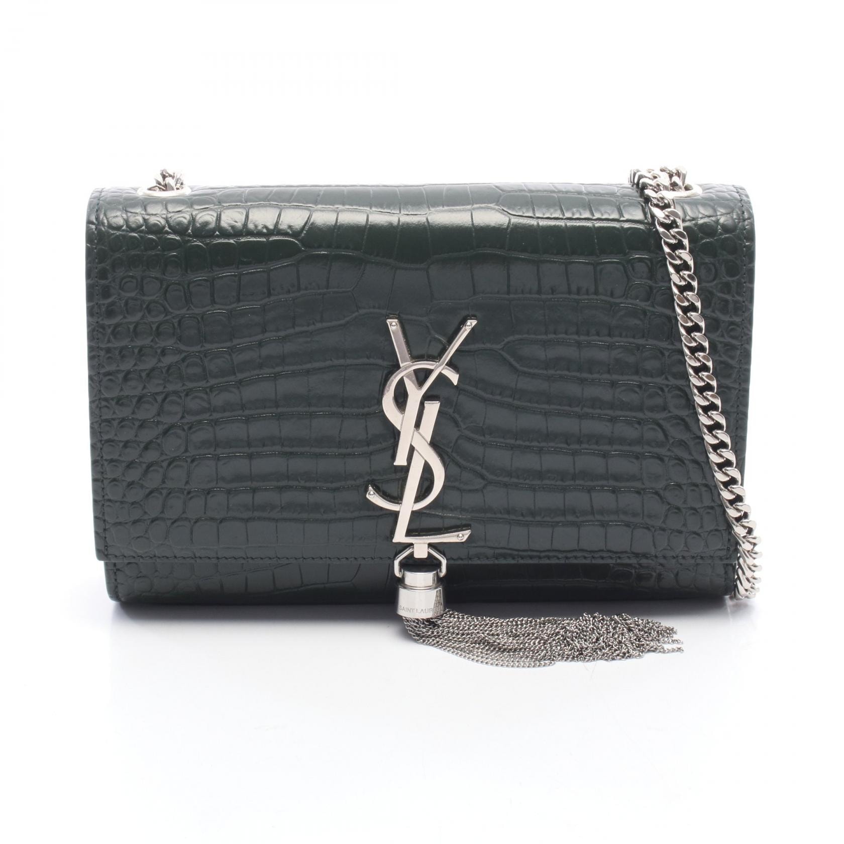 サンローランパリ SAINT LAURENT PARIS ケイト タッセル スモール クロコ型押し ショルダーバッグ バッグ レザー レディース グリーン系 【中古】