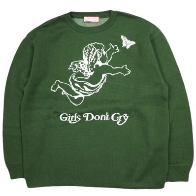 Girls Don't Cry ガールズドントクライ 24AW 日本製 Angel Knit エンジェルニット S Green セーター VERDY コットン クルーネック トップス g24096