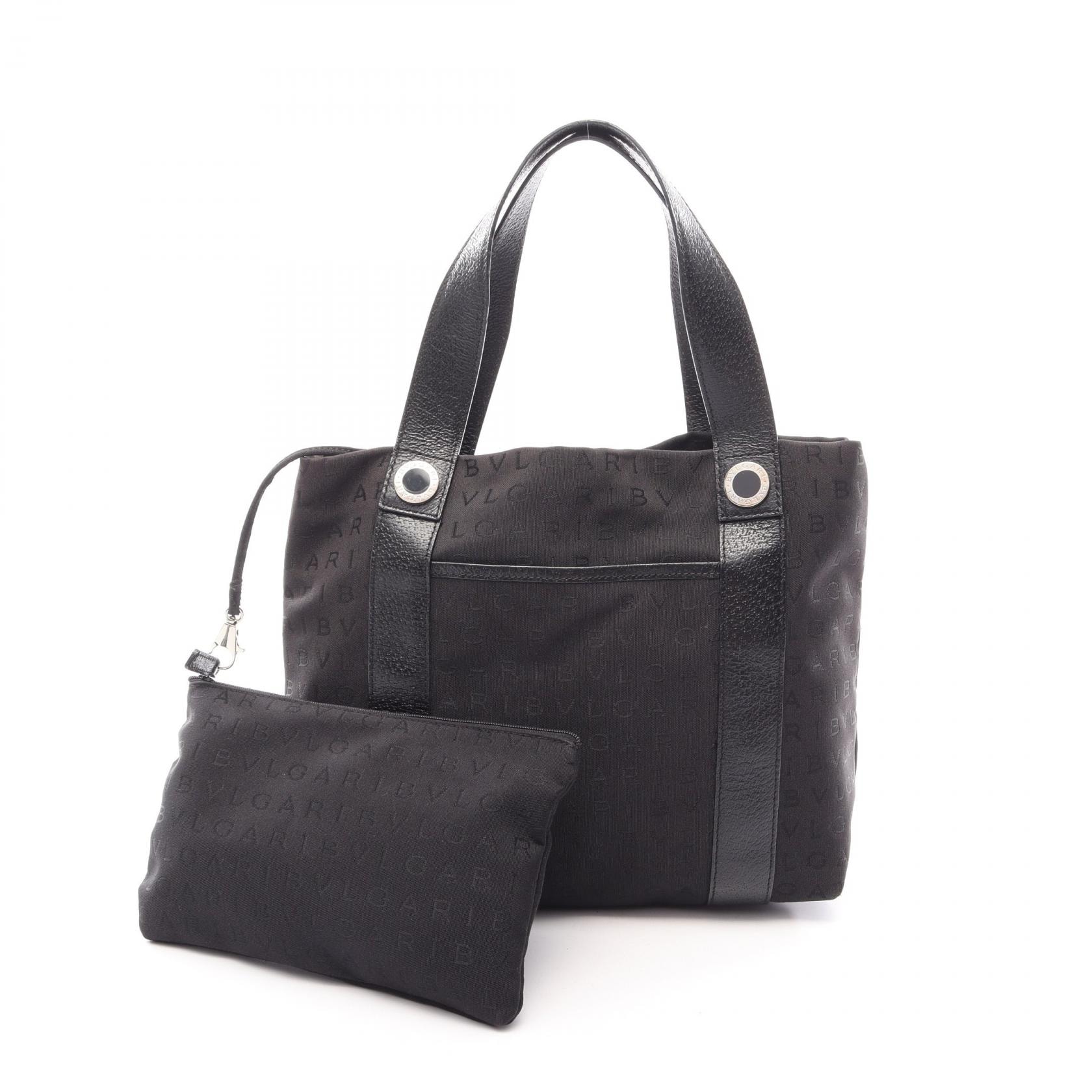 ブルガリ BVLGARI ロゴマニア トートバッグ バッグ キャンバス レザー レディース ブラック系 【中古】