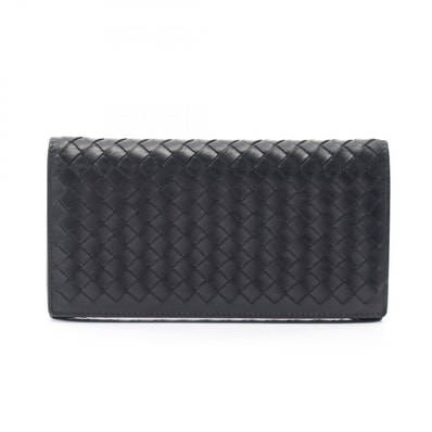 ボッテガヴェネタ BOTTEGA VENETA イントレチャート 二つ折り長財布 財布 レザー メンズ レディース ブラック系 【中古】