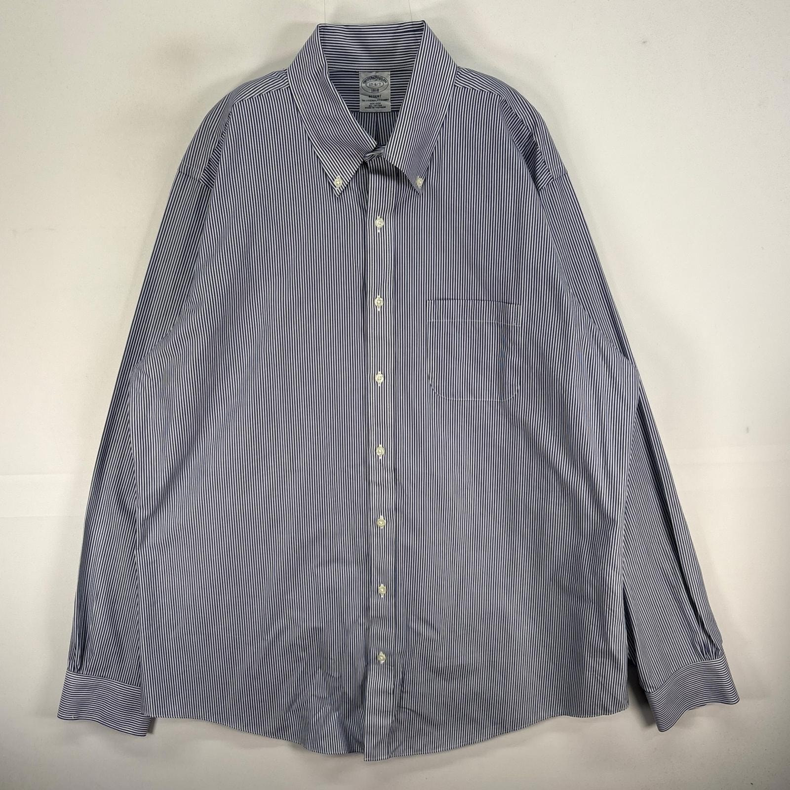 古着 ブルックスブラザーズ Brooks Brothers 長袖シャツ 胸ポケ ボタンダウン XL  ネイビー系 ストライプ メンズ