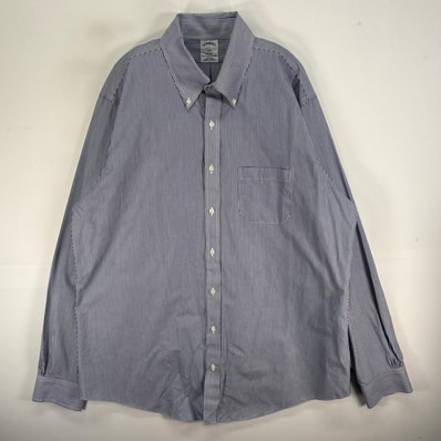 古着 ブルックスブラザーズ Brooks Brothers 長袖シャツ 胸ポケ ボタンダウン XL ネイビー系 ストライプ メンズ