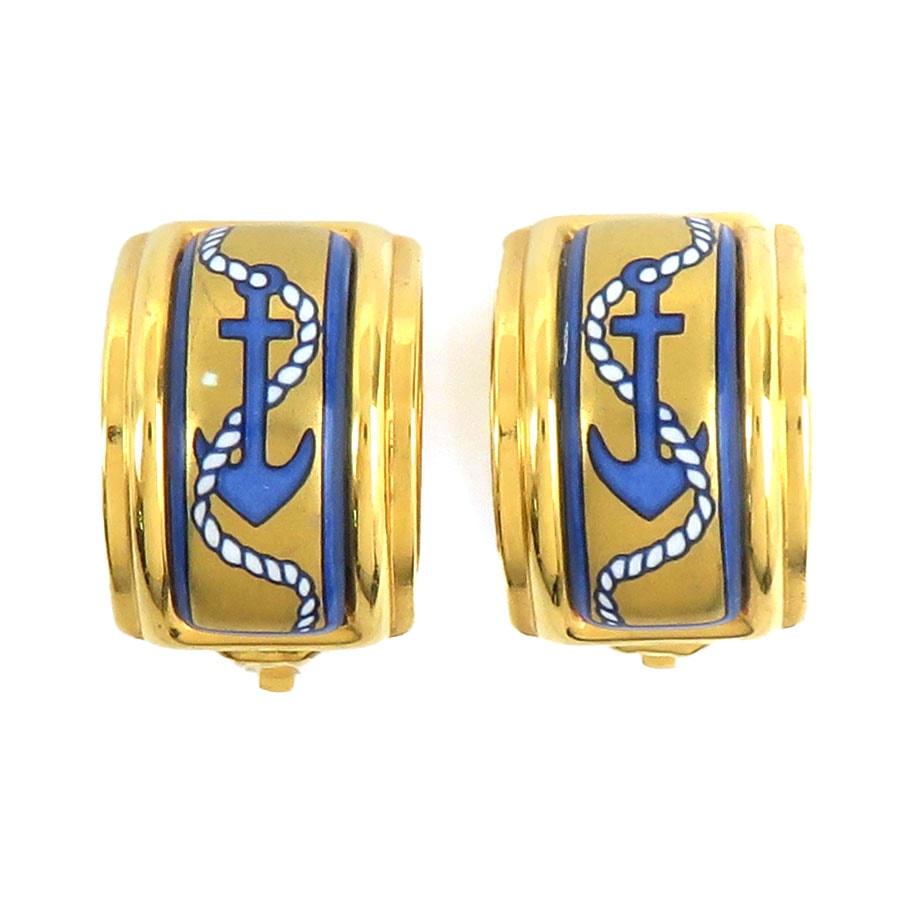 エルメス HERMES イヤリング エマイユ メタル ブルー系/ゴールド レディース【中古】 h32121a