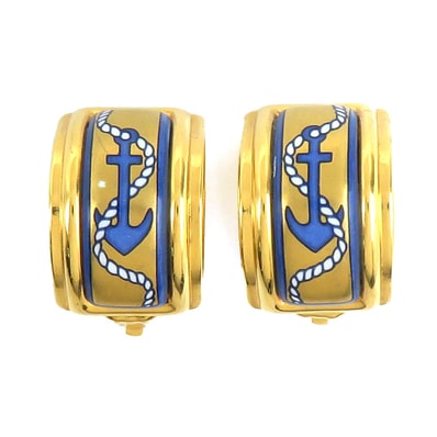 エルメス HERMES イヤリング エマイユ メタル ブルー系/ゴールド レディース【中古】 h32121a