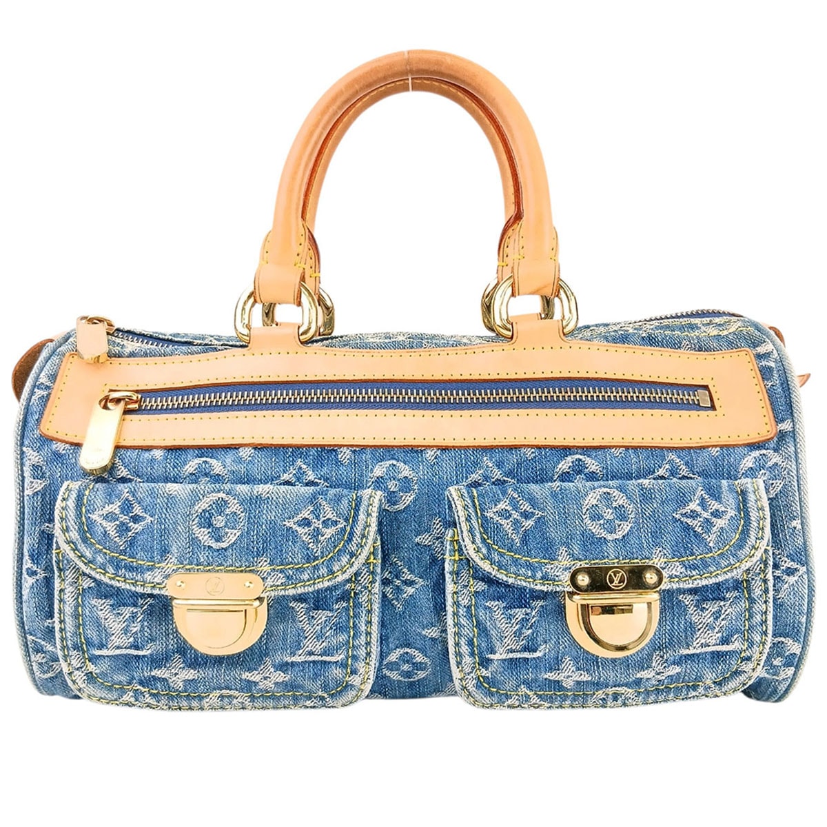 LOUIS VUITTON ルイ・ヴィトン ネオ スピーディ ハンドバッグ M95019 モノグラムデニム ヌメ革 ブルー レディース【中古】