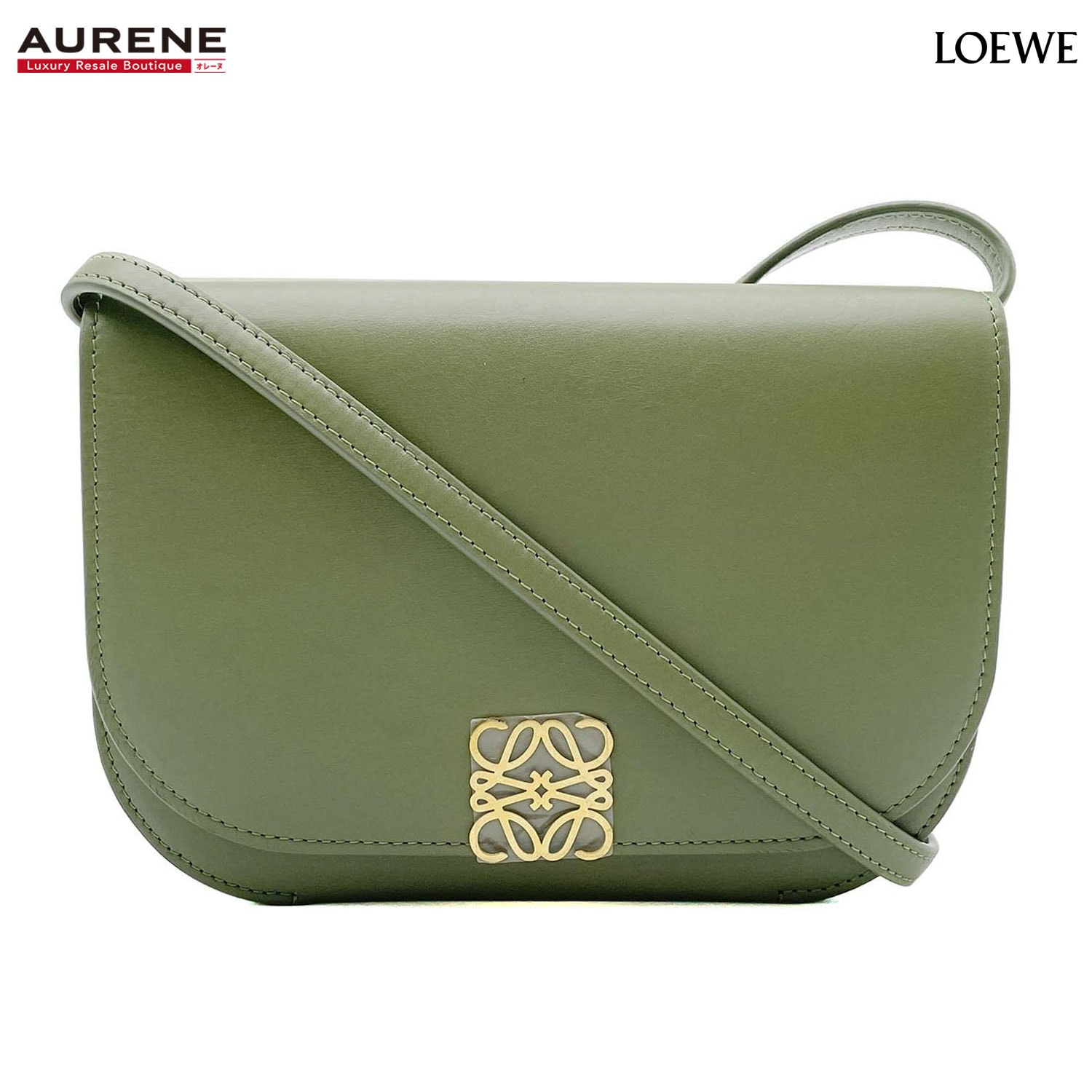 LOEWE ロエベ ショルダーバッグ ゴヤ アコーディオン クラッチ アナグラム 抹茶カラー レザー グリーン レディース 【中古】