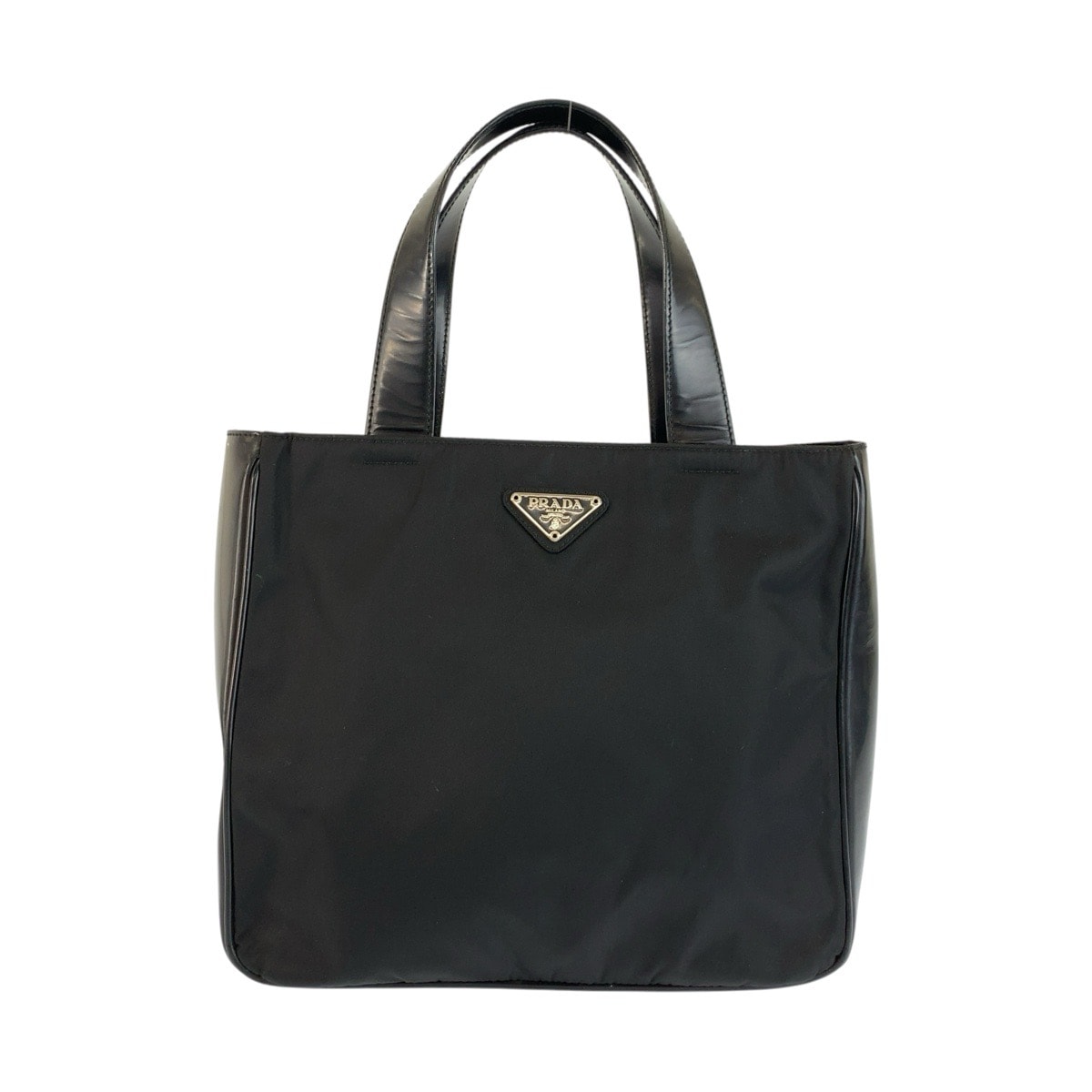 美品 PRADA プラダ テスート 三角ロゴプレート ブラック 黒 シルバー金具 ナイロン レザー/ トートバッグ ハンドバッグ 604691 【中古】