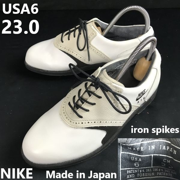 日本製/Vintage★NIKE AIR/ナイキ★レザー/ゴルフシューズ/金属/スチールスパイク【USA6/23.0/白/サドル】鉄鋲/Shoes/trainers◆sA-168