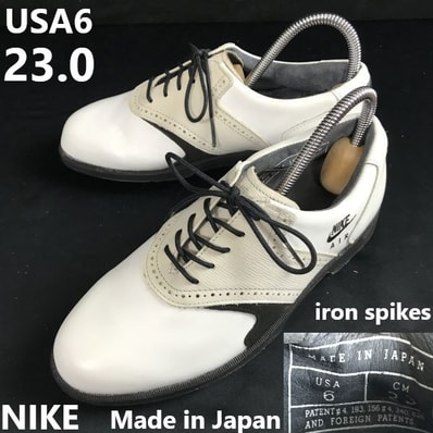 日本製/Vintage★NIKE AIR/ナイキ★レザー/ゴルフシューズ/金属/スチールスパイク【USA6/23.0/白/サドル】鉄鋲/Shoes/trainers◆sA-168