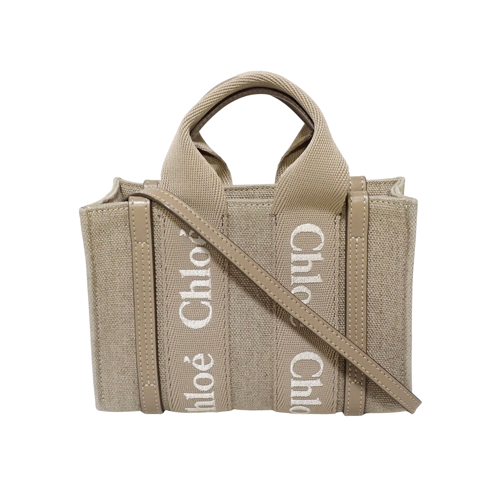 Chloe クロエ  ウッディ ミニトートバッグ リネンキャンバス  CHC24UP237L17  ベージュ  レディース ショルダーバッグ