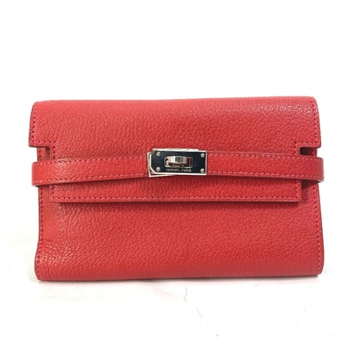 エルメス HERMES ケリーウォレット ミディアム コンパクトウォレット 3つ折り財布 シェーブル □L刻 ルージュクー レッド