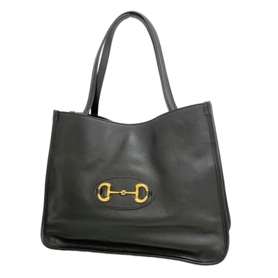 【6id6168】グッチ トートバッグ ホースビット 623694 レザー ブラック ゴールド金具【中古】レディース