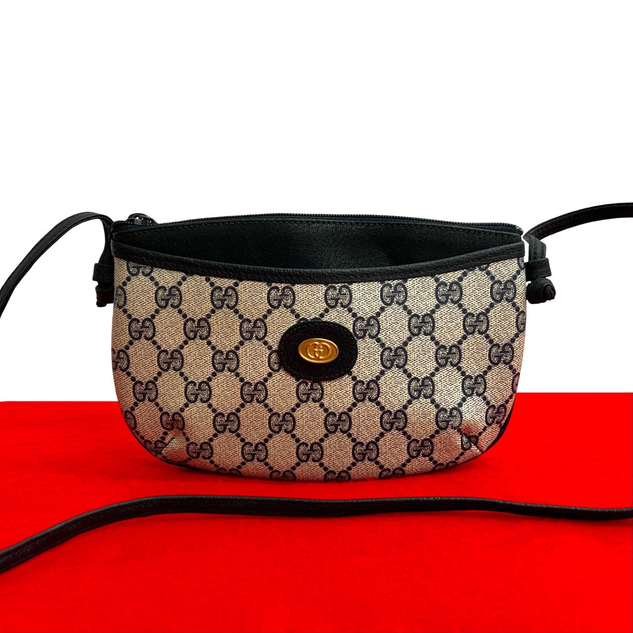GUCCI グッチ GG ロゴ 金具 レザー PVC ショルダーバッグ ネイビー
 36571