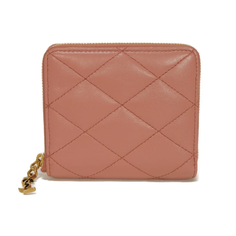SAINT LAURENT PARIS サンローランパリ カサンドラ コンパクト ウォレット ダイヤモンドキルティング ラウンドファスナー 札入れ カードケース コインケース RFID ICチップ YSL モノグラム ピンクベージュ 二つ折り財布 862522
