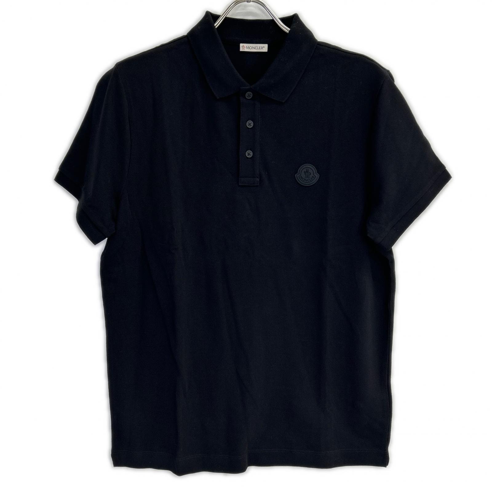 モンクレール 19年製 ブラック MAGLIA POLO MANICA CORTA  ラバーワッペン半袖ポロシャツ M