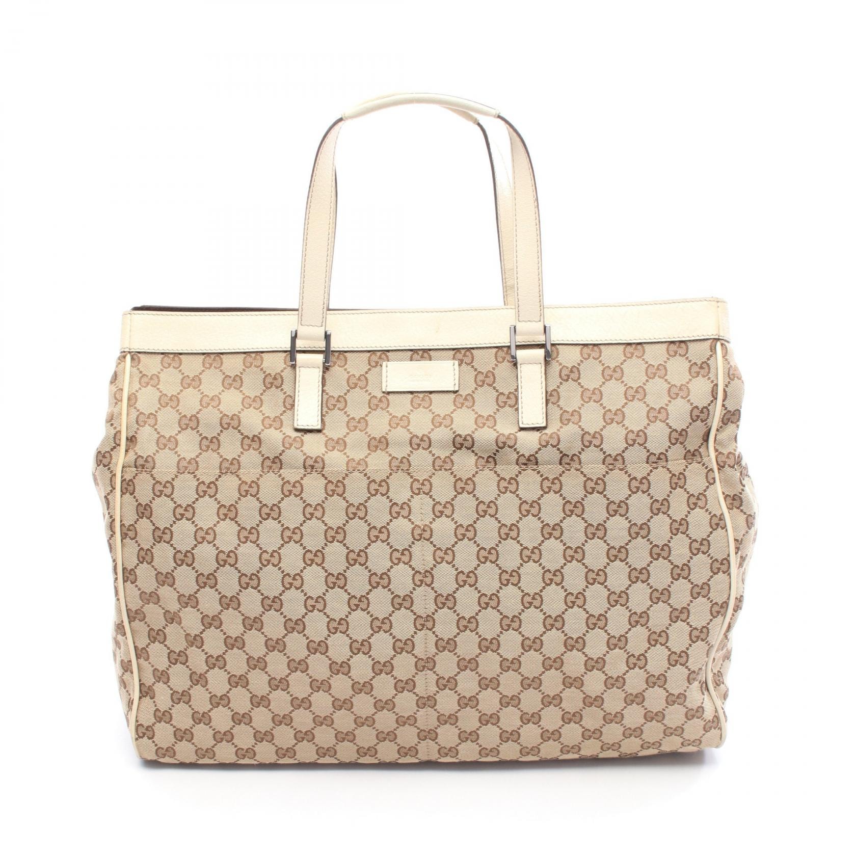 グッチ GUCCI GGキャンバス トートバッグ バッグ キャンバス レザー メンズ レディース ベージュ系 / アイボリー系 153213 【中古】