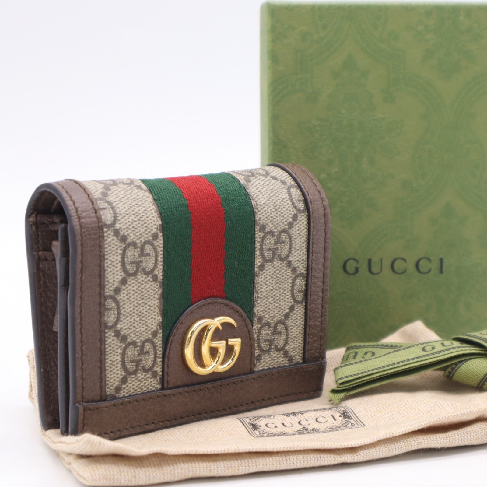 美品 GUCCI グッチ オフィディア GG カードケース ウォレット 523155 二つ折り財布 ブラウン ベージュ マルチカラー コーティングキャンバス レザー メンズ