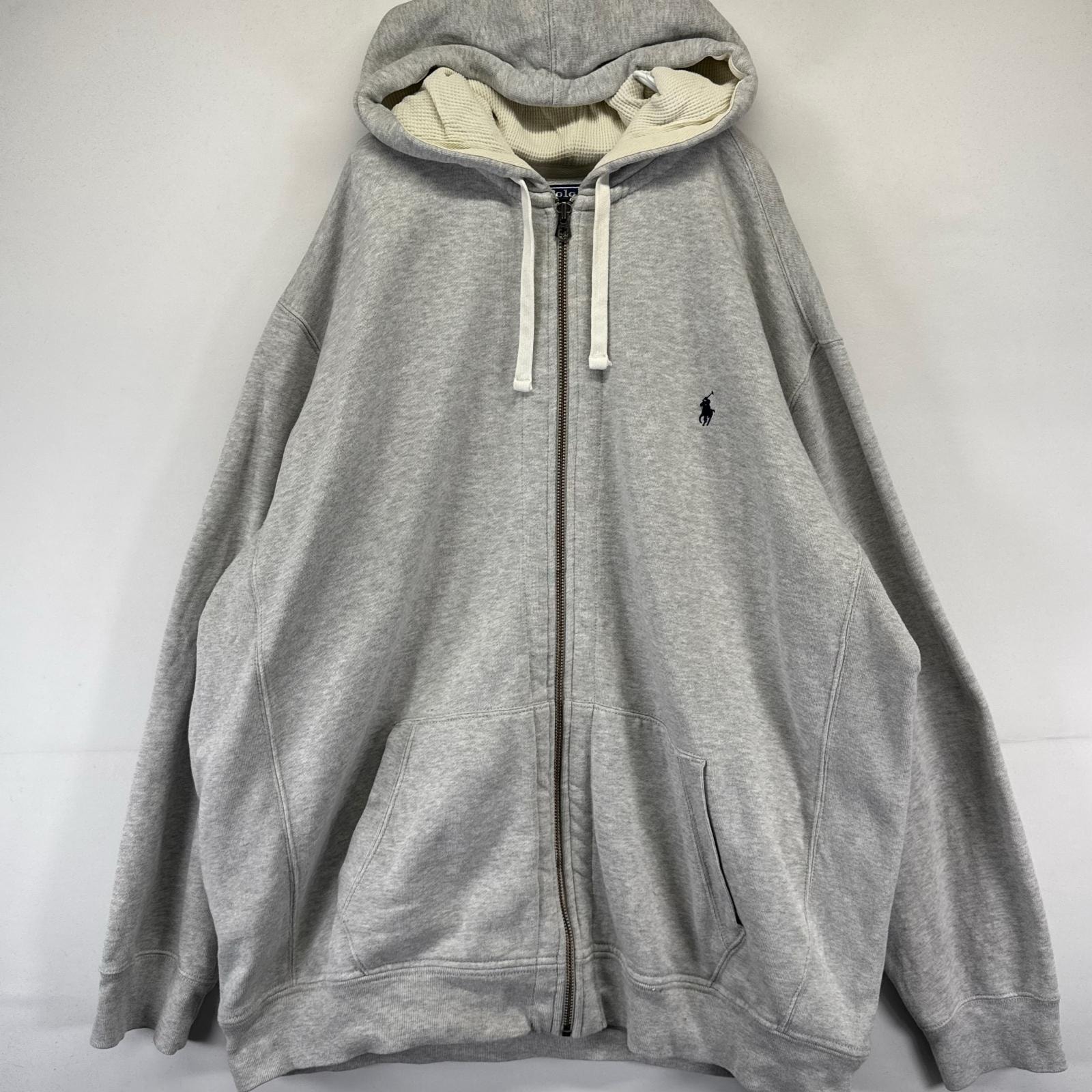 古着 ポロバイラルフローレン Polo by Ralph Lauren パーカー ワンポイントロゴ刺繍 フルジップ ヘヴィーウェイト T  グレー系 メンズ