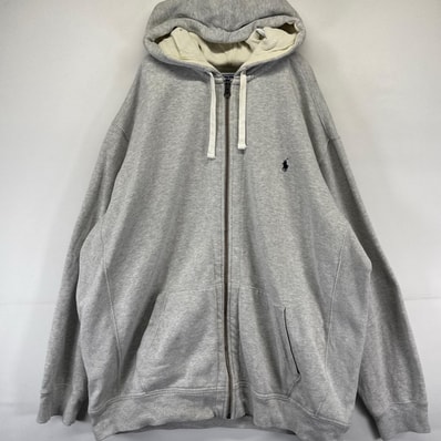 古着 ポロバイラルフローレン Polo by Ralph Lauren パーカー ワンポイントロゴ刺繍 フルジップ ヘヴィーウェイト T グレー系 メンズ