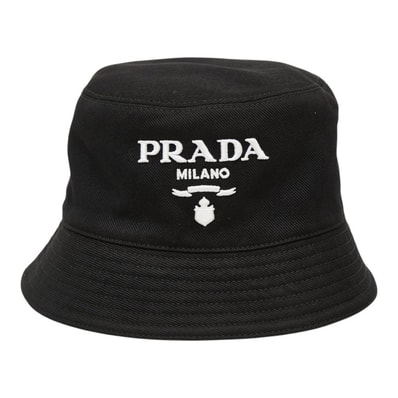 プラダ ロゴ バケットハット サイズS 1HC137 2CXL ブラック コットン レディース PRADA 【中古】