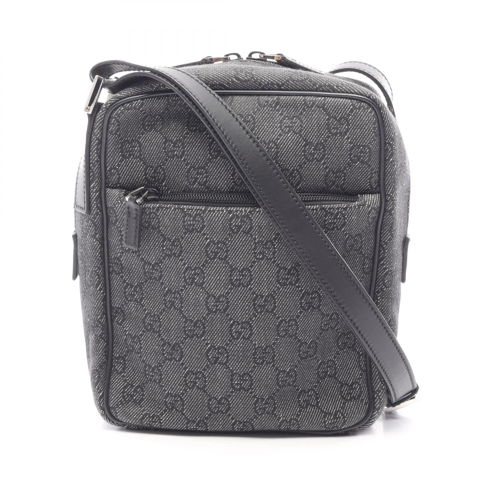 グッチ GUCCI GG柄 ショルダーバッグ バッグ デニム レザー レディース ブラック系 03136 【中古】
