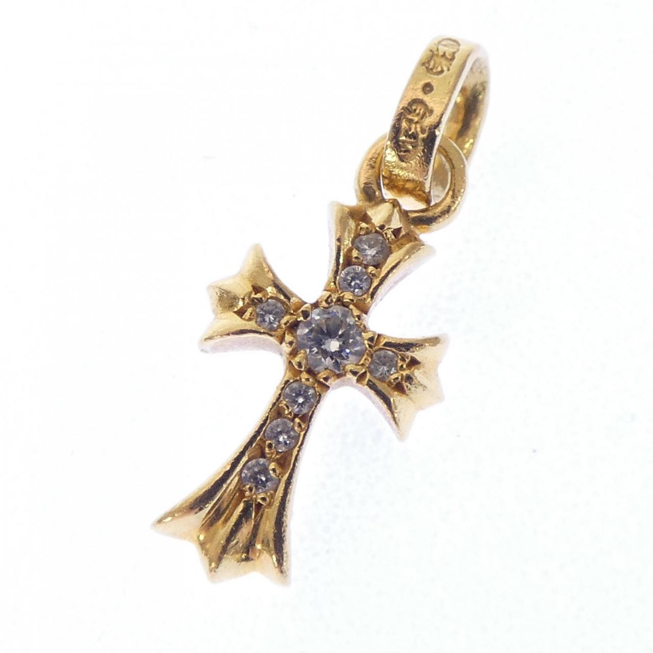 Chrome Hearts Baby Fat Cross Pave Diamond Pendant Top "Gold"