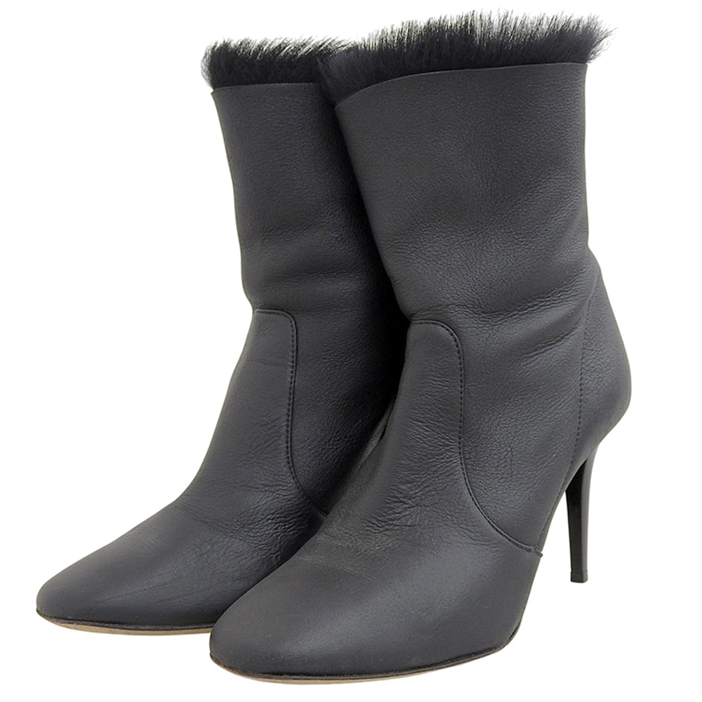 ジミーチュウ バックジップ ファー レザー ブーツ レディース ブラック 35 35