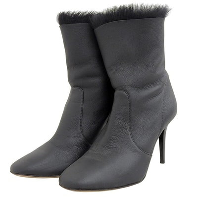 ジミーチュウ バックジップ ファー レザー ブーツ レディース ブラック 35 35