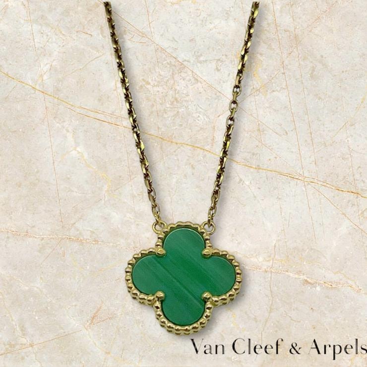 VanCleef & Arpels ヴァンクリーフ&アーペル ヴィンテージ アルハンブラ マカライト ネックレス アクセサリー 18K 750YG アクセサリー ★美品★
