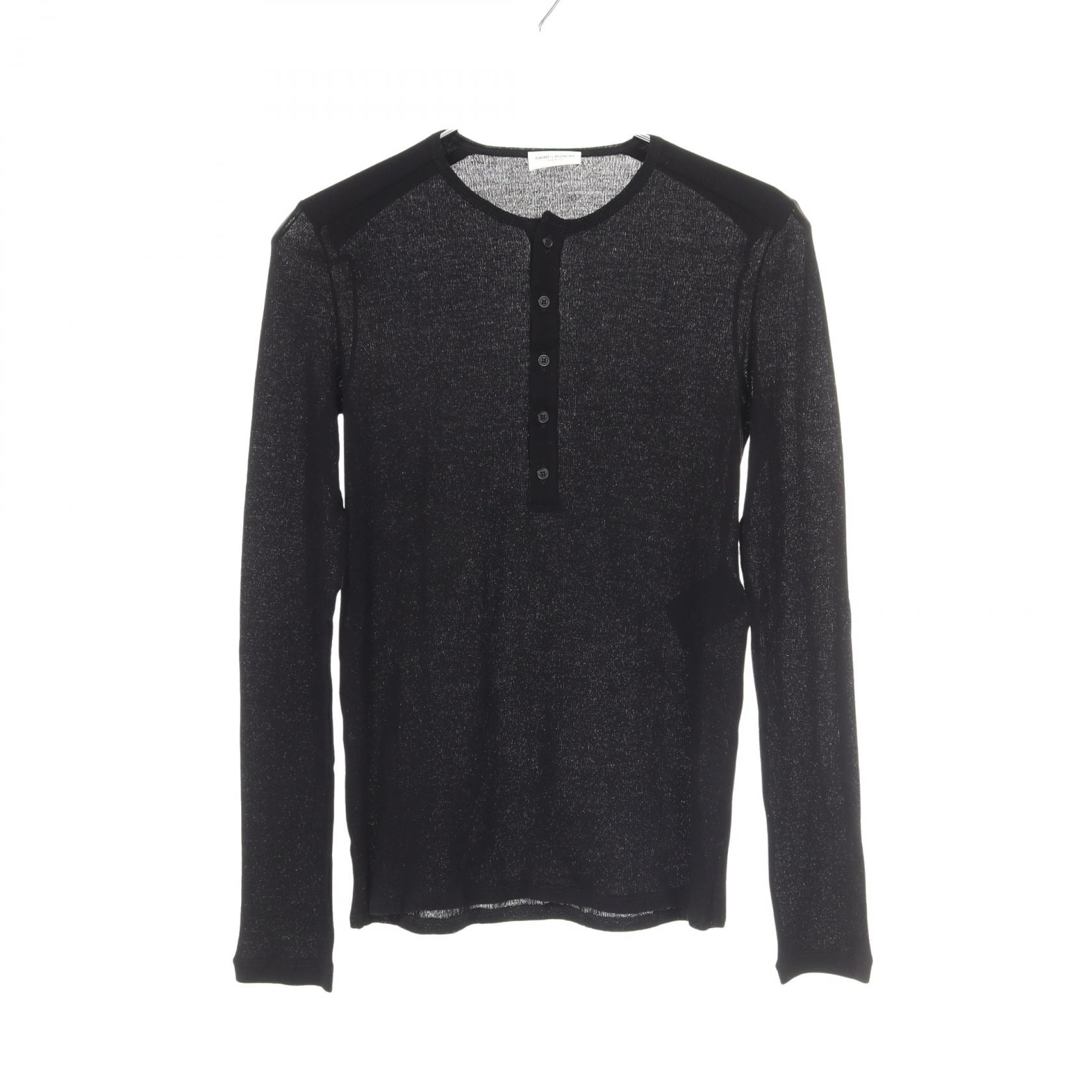 サンローランパリ SAINT LAURENT PARIS ヘンリーネック カットソー 衣料品 トップス コットン レディース ブラック系 【中古】