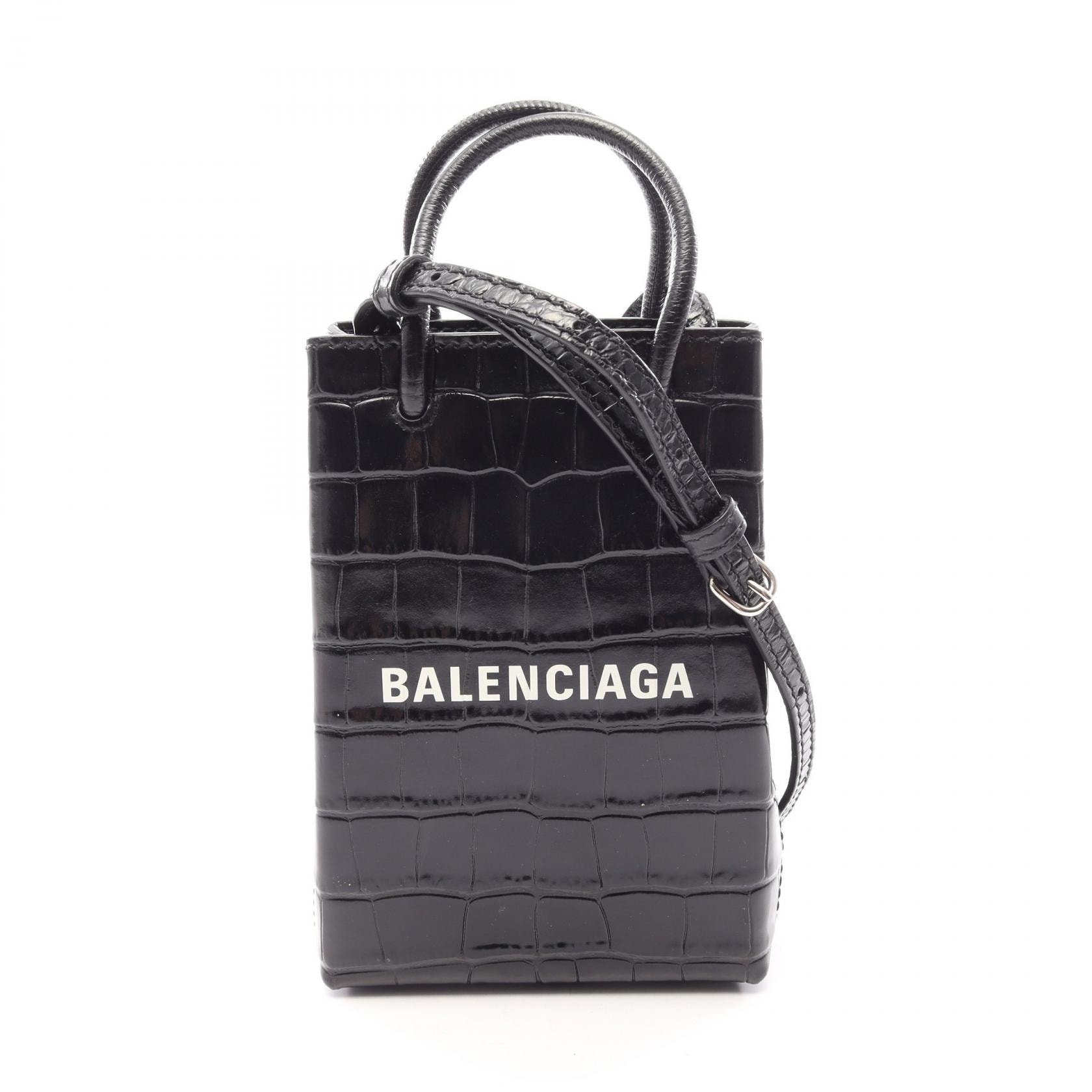 バレンシアガ BALENCIAGA SHOPPING PHONE HOLDER ショッピング フォンフォルダー 2WAY ショルダーバッグ バッグ レザー レディース ブラック系 593826 【中古】