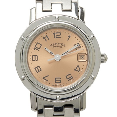 エルメス クリッパー 腕時計 CL4.210 クオーツ ピンク文字盤 ステンレススチール レディース HERMES 【中古】