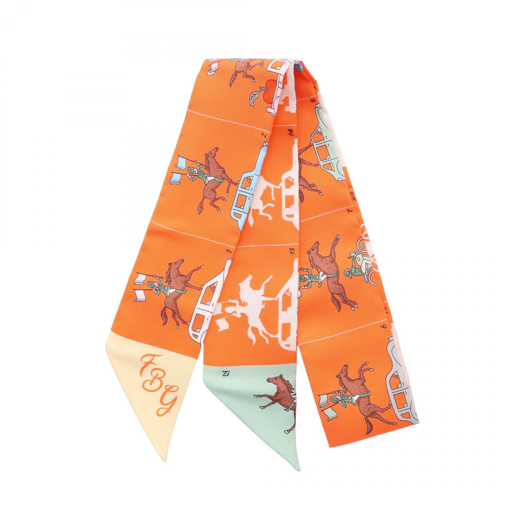 エルメス HERMES ツイリー リボン HERMES PARADE スカーフ 衣料品 シルク シルク オレンジ レディース オレンジ系 / マルチカラー 【中古】