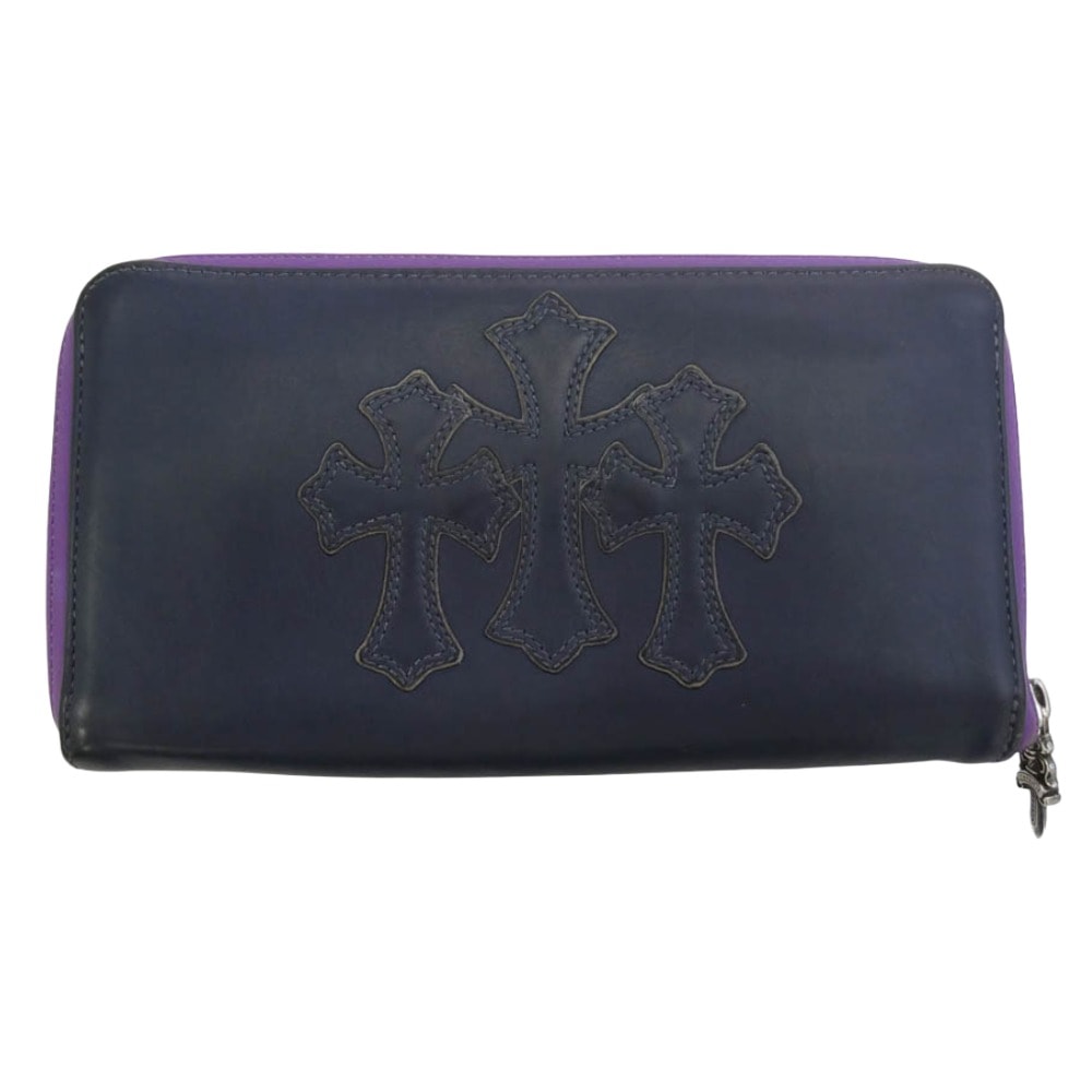 CHROME HEARTS クロムハーツ(原本無) REC ZIP 3PTCH 3セメタリー クロスパッチ ラウンドファスナー 長財布 ネイビー系 パープル系【中古】