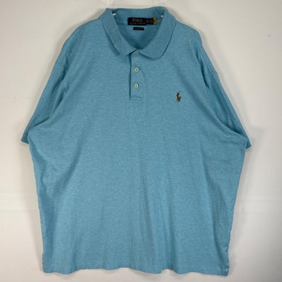 古着 ポロ・ラルフローレン POLO RALPH LAUREN 半袖 ポロシャツ ロゴ 刺繍 3ボタン 大きいサイズ XL 水色 無地 メンズ