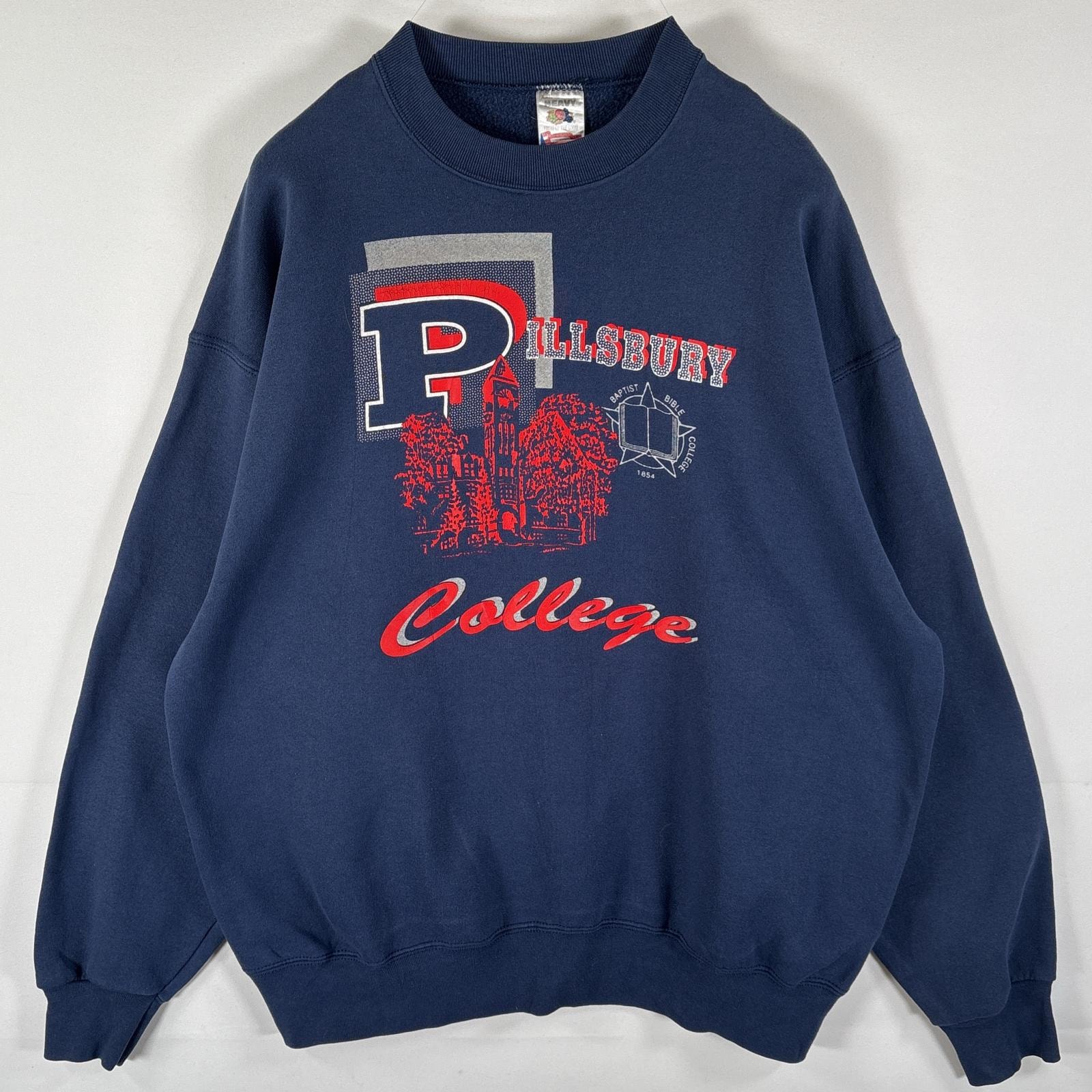 古着 90's/90年代 フルーツオブザルーム FRUIT OF THE LOOM USA製 スウェット トレーナー プルオーバー クルーネック 大きいサイズ カレッジロゴプリント 14041  ネイビー メンズ