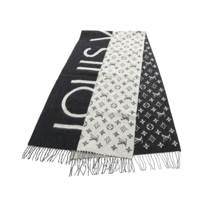 ルイ・ヴィトン LOUIS VUITTON エシャルプ LVスプリット マフラー 衣料品 カシミヤ グレー メンズ グレー系 / ブラック系 M70924 【中古】